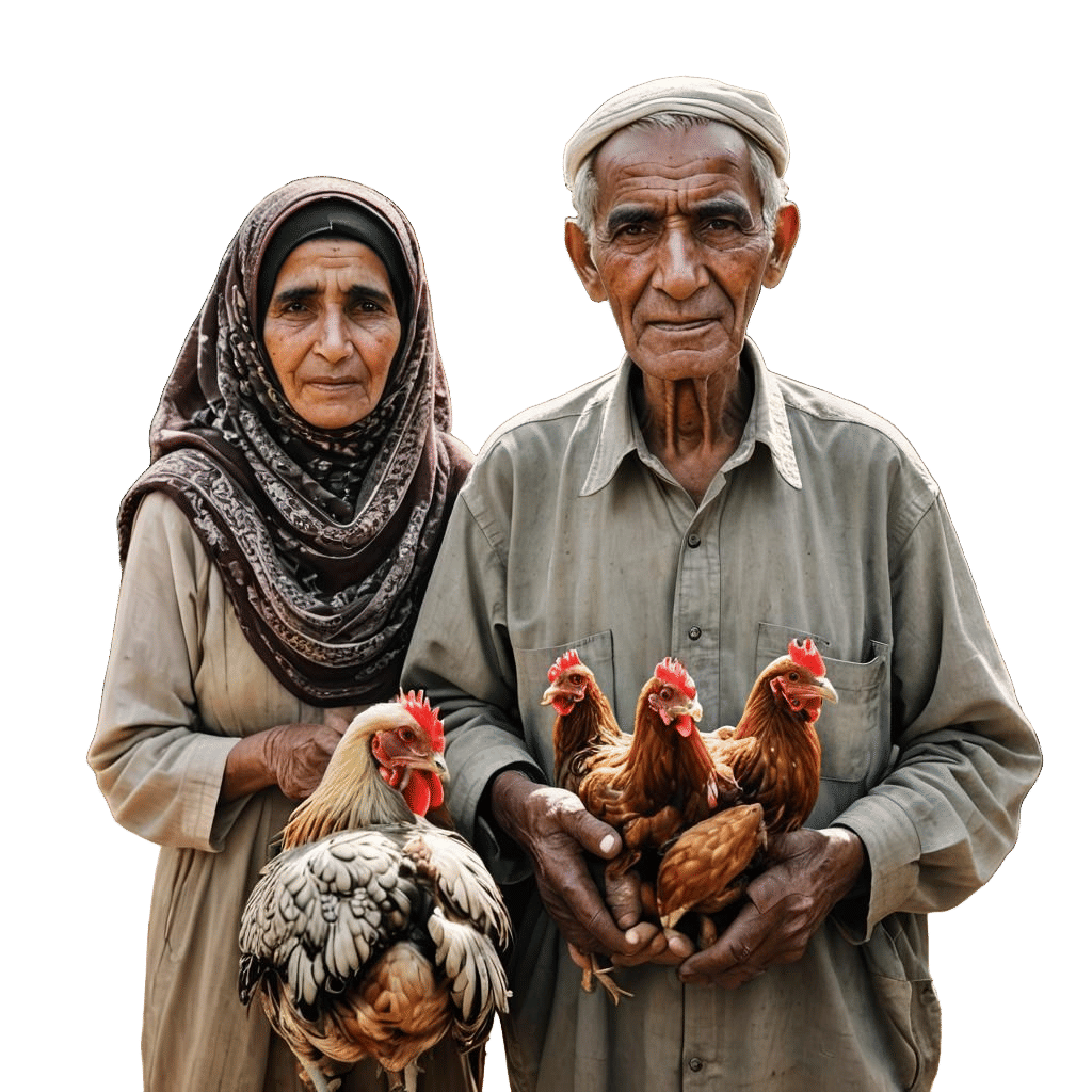 Elderly Arab Man with Chicken and Cage