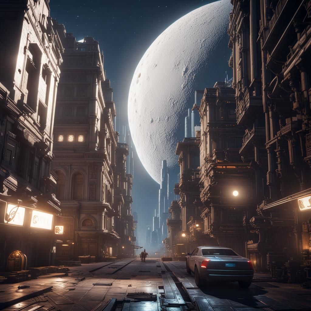 Spectacular Lunar Cityscape in 3D Game Style