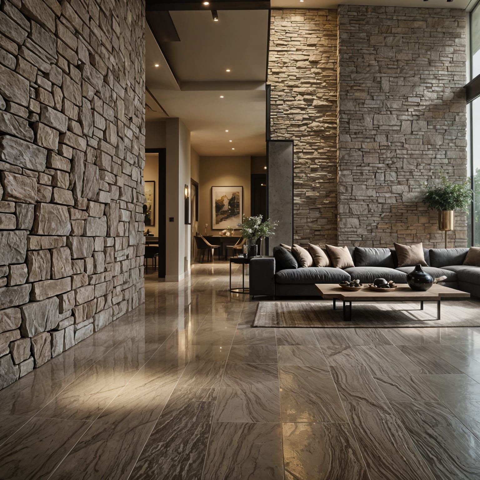 Grand Minimalist Foyer with Open Living Area
