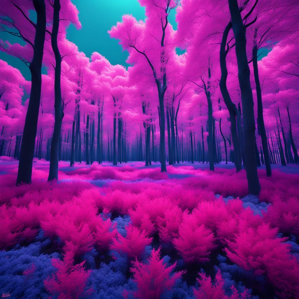 Psychedelic Infrared Forest in Anime Style