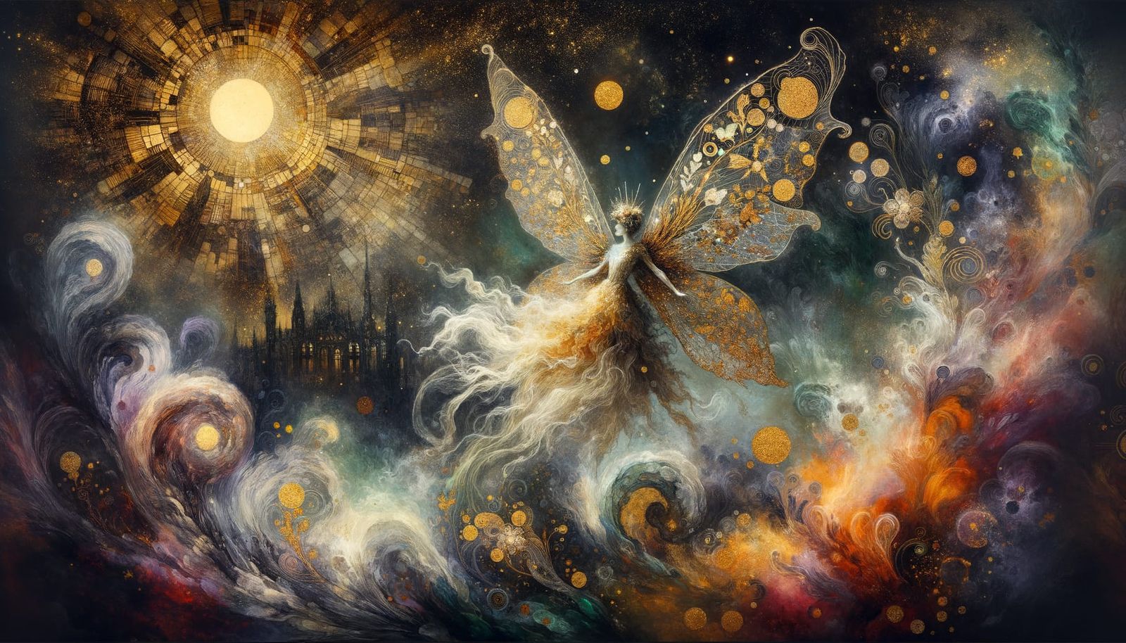 Fairy Queen of Moonlit Dreams in Gold Leaf Art