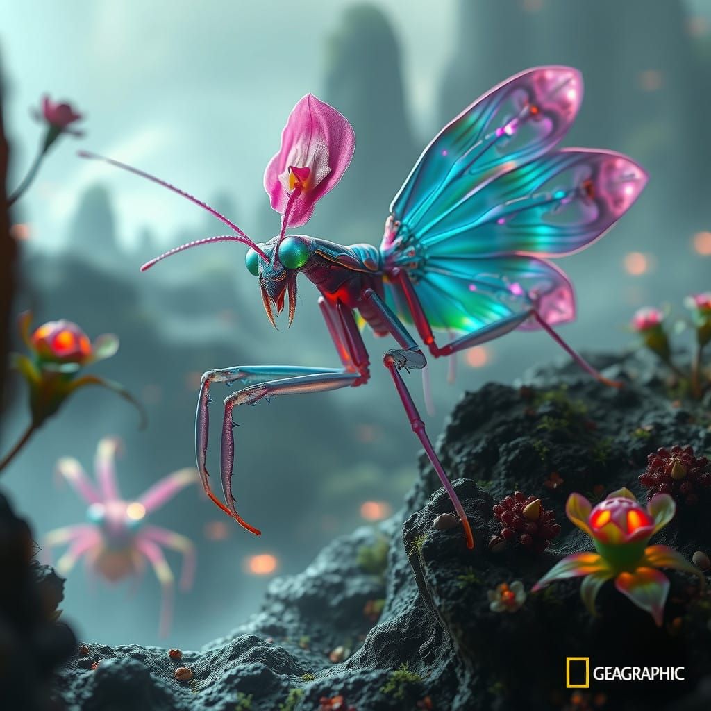 Surreal, Iridescent Aliens in Ethereal Exoplanet Landscape