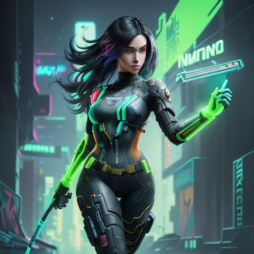Nintendo Switch Girl in Cyberpunk Anime Style