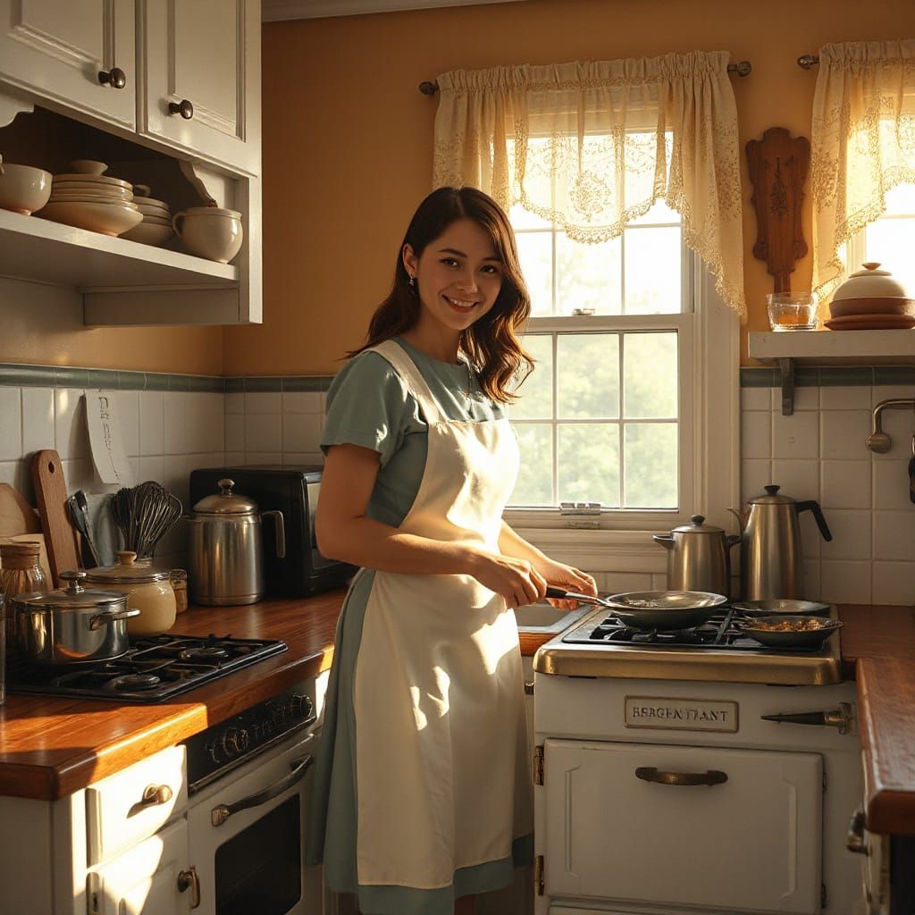Nostalgic Kitchen Scene in Hyperrealistic Style