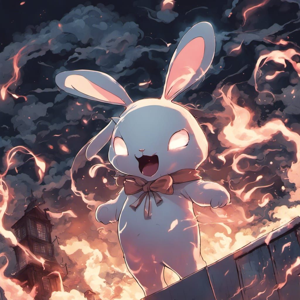 Eerie Bunny Ghost Made of Smoke in Anime Style