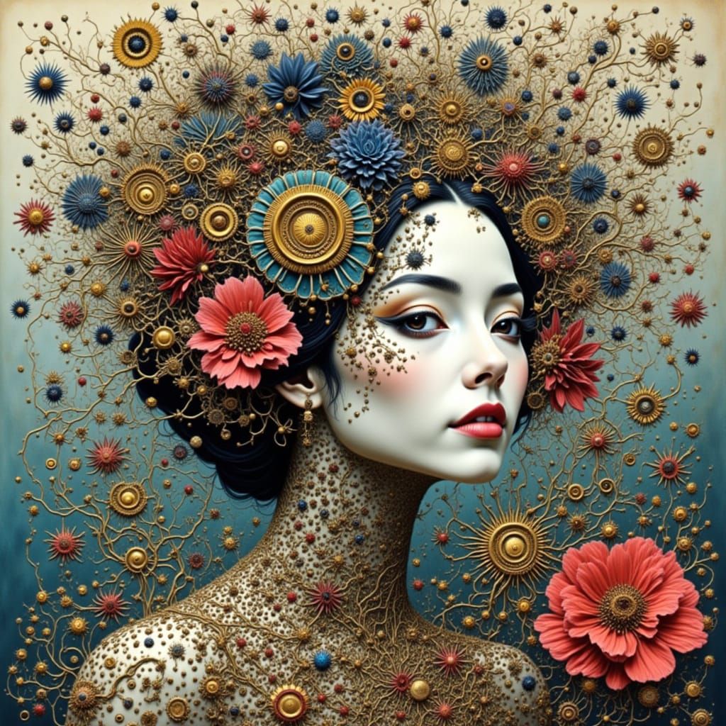 Abstract Noir Floral Design with Flux Elements