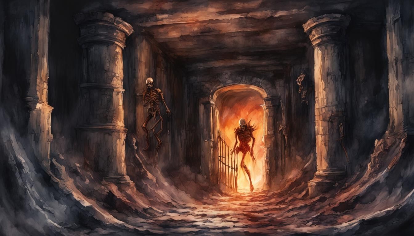 Infernal Entrance: A Watercolor Horror Concept Art