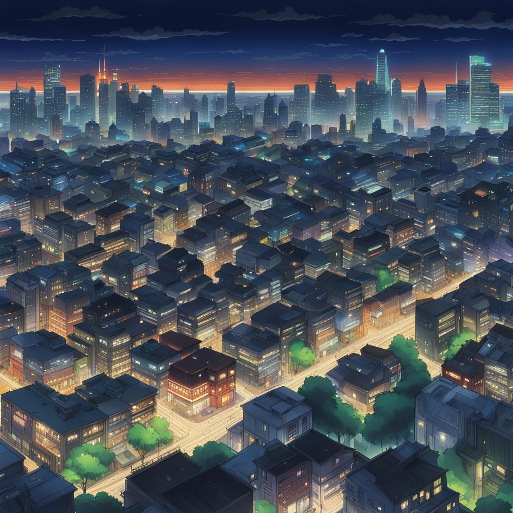 Night Cityscape in 80s Anime Style