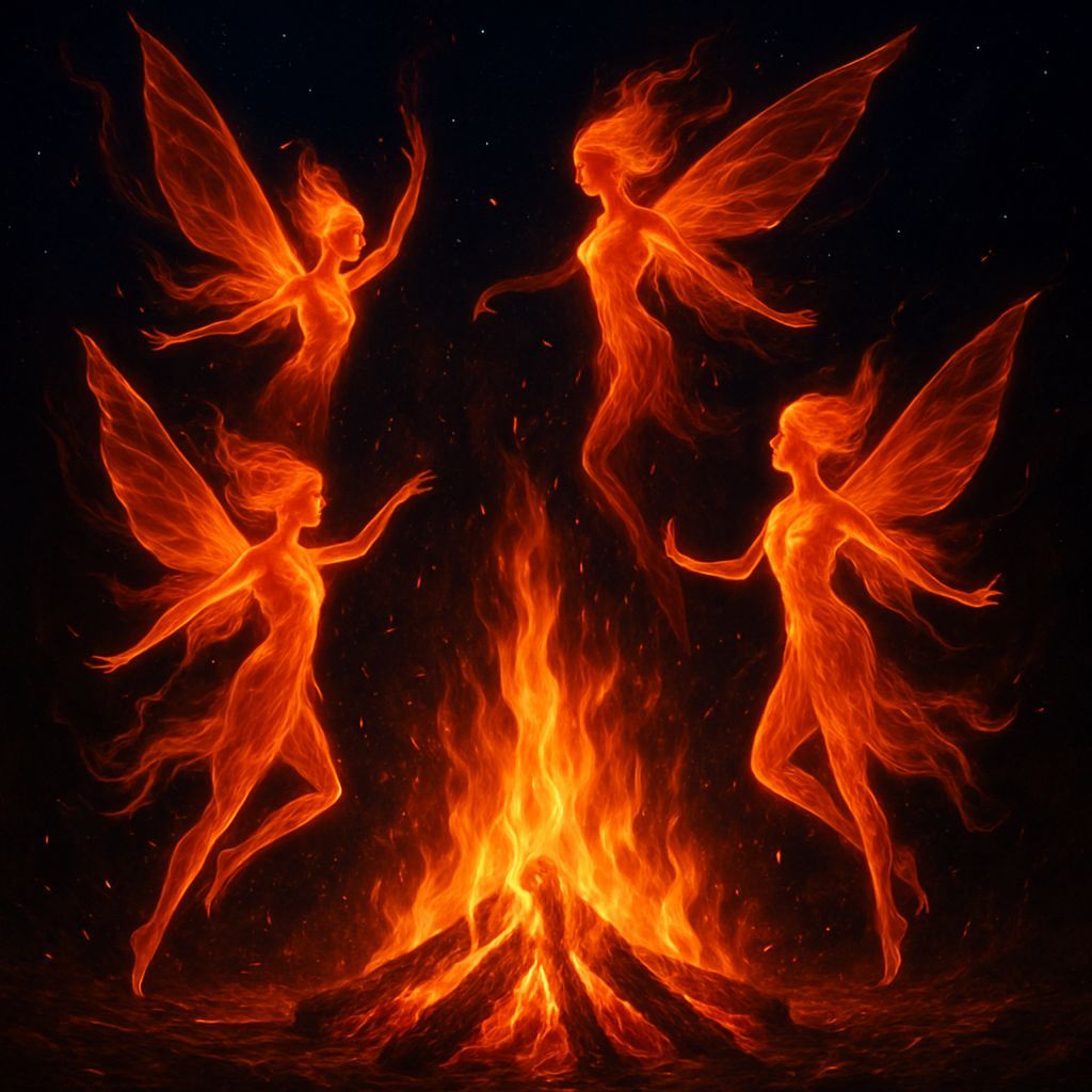 Fire Fairies Dancing Around a Bonfire