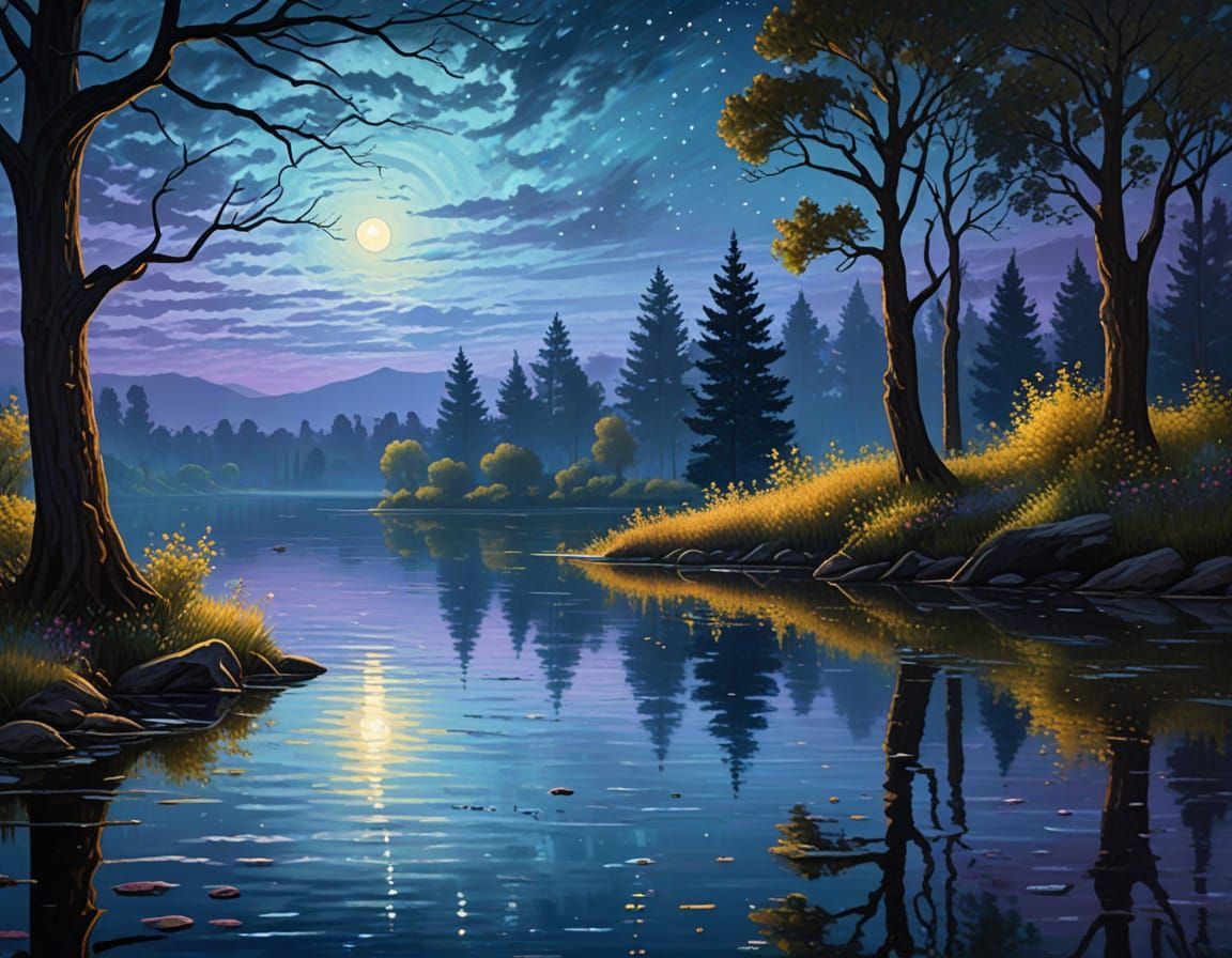 🏆Still Lake Reflection 🌌🌳