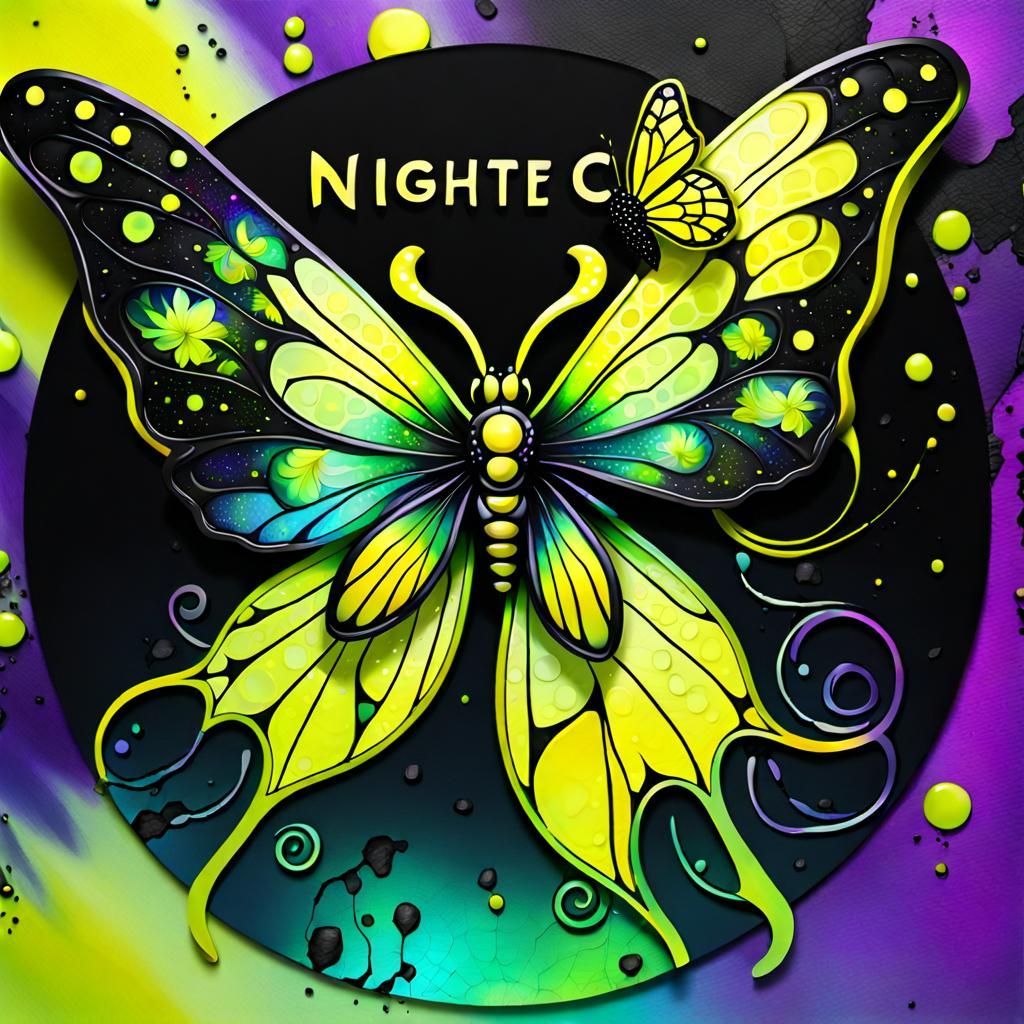 Gothic NIGHT CAFE Logo in Iridescent Alcohol Ink Style