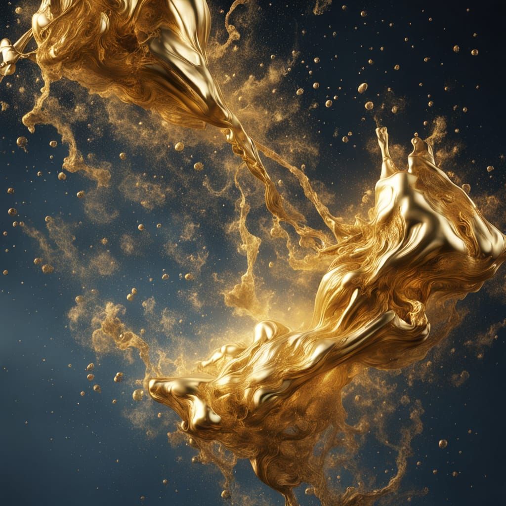 Ink and Gold Dissolving in Water, Forming Spiritual Silhouet...
