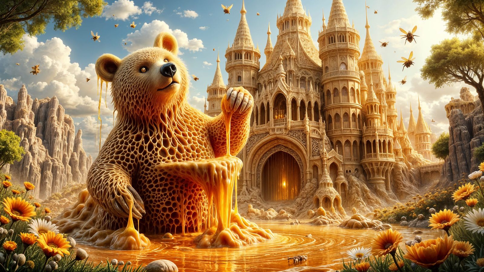 Giant Honey Bear Reaching for Honey Castle