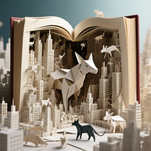 Colossal Book Cityscape in Hyperrealistic Style