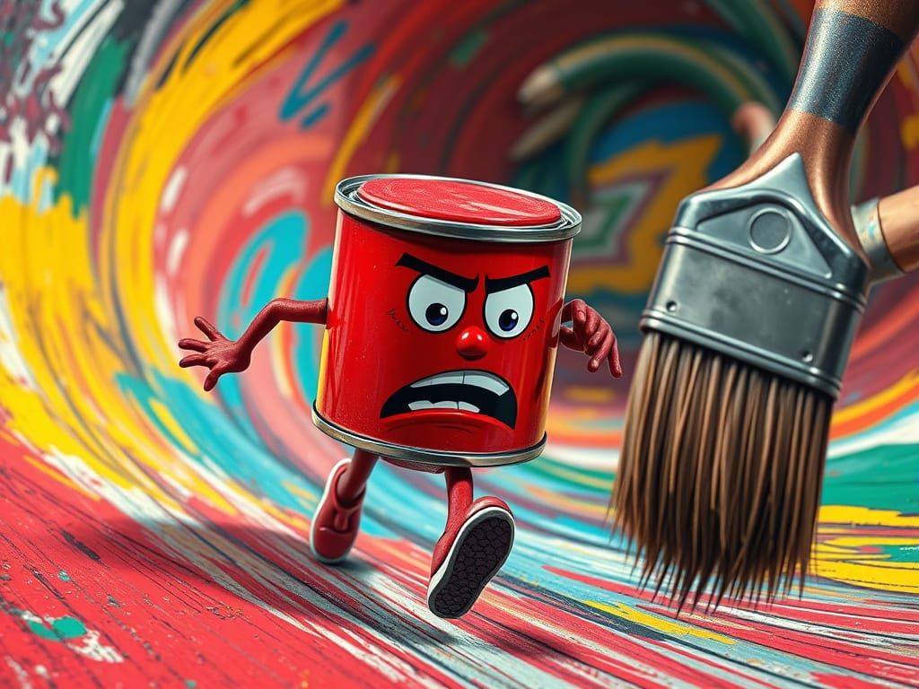Hyperrealistic Painting of a Fleeing Tin of Red Paint in a W...