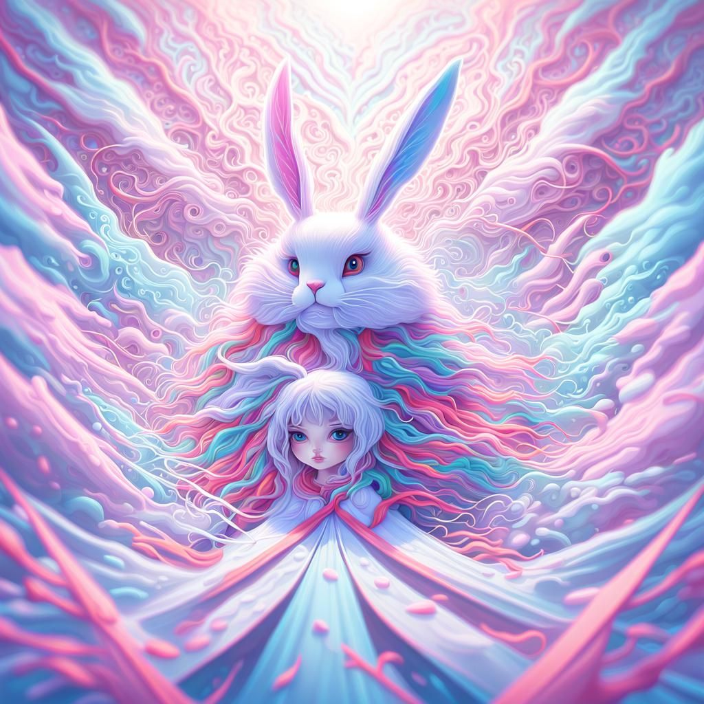 Anime Girl with Rabbit Ears in Pastel Colors
