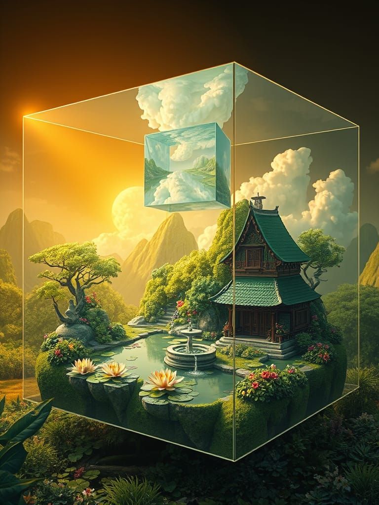 A Dreamlike World Inside a Crystal Cube