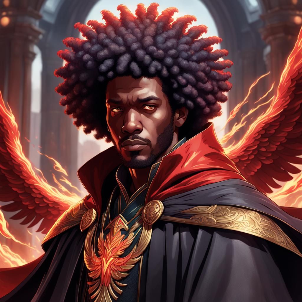 Phoenix Cloak Portrait in Hyperdetailed Digital Art Style