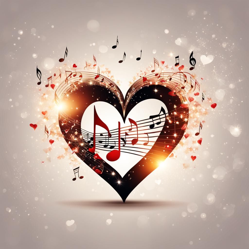 Magical Heart with Musical Notes and Kissing Couple