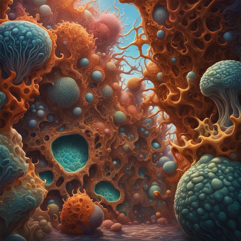Amoeba Intricate Biological Features in Splash Art