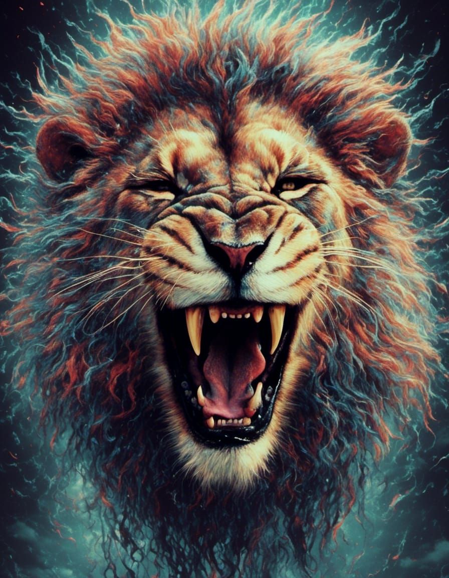 Lion Roaring Within Kitten: Double Exposure