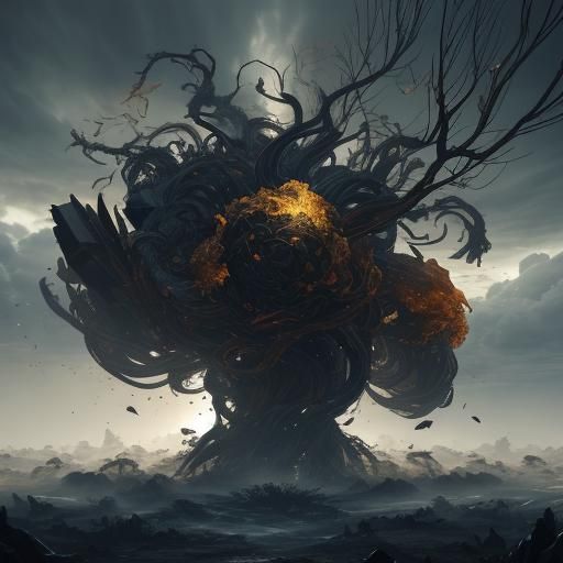 Epic 3D Leaf Creature in Golden Hour Storm