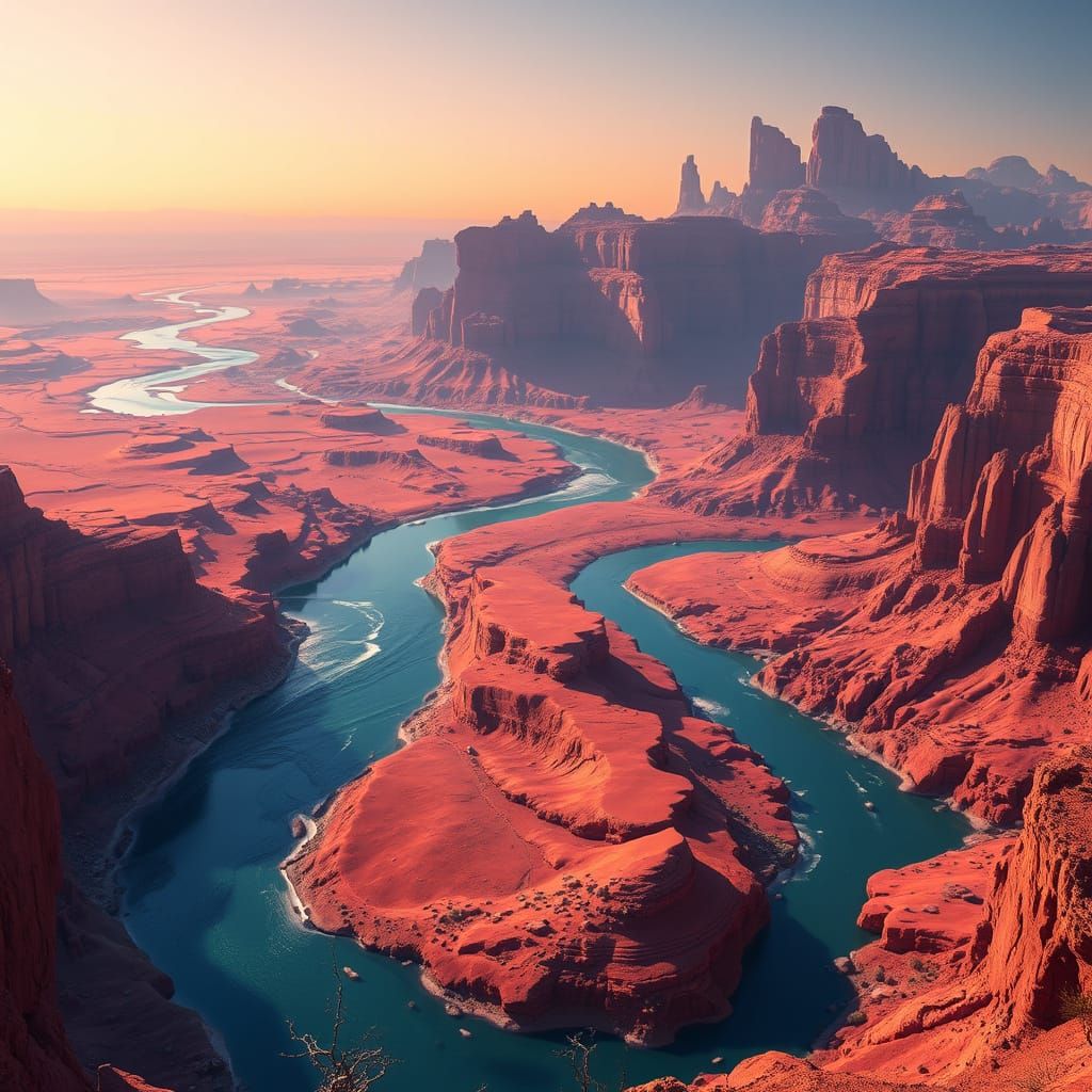 Blue River in Red Desert Landscape