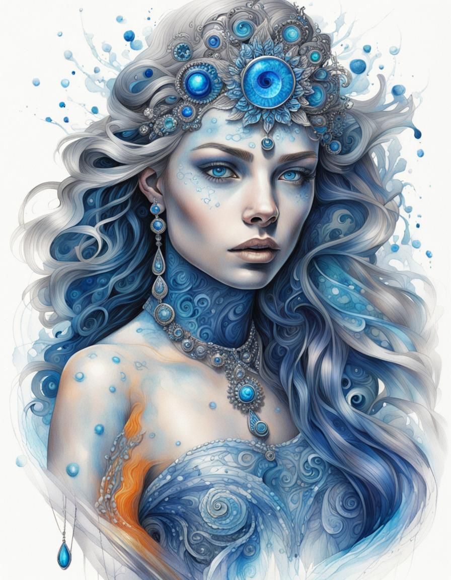 Ethereal Nordic Princess in Psychedelic Pencil Art