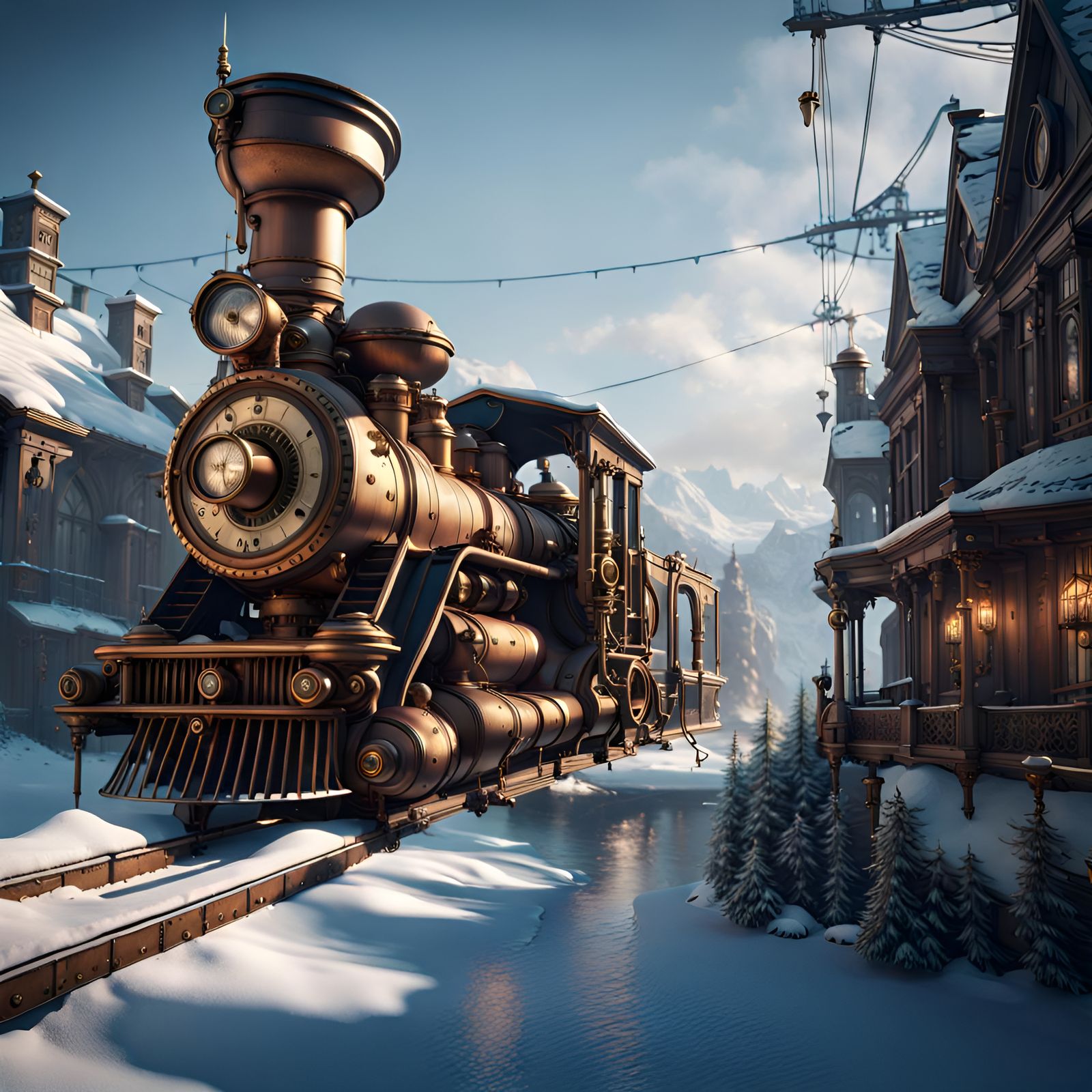 Steampunk Winter Landscape in Detailed Matte Painting
