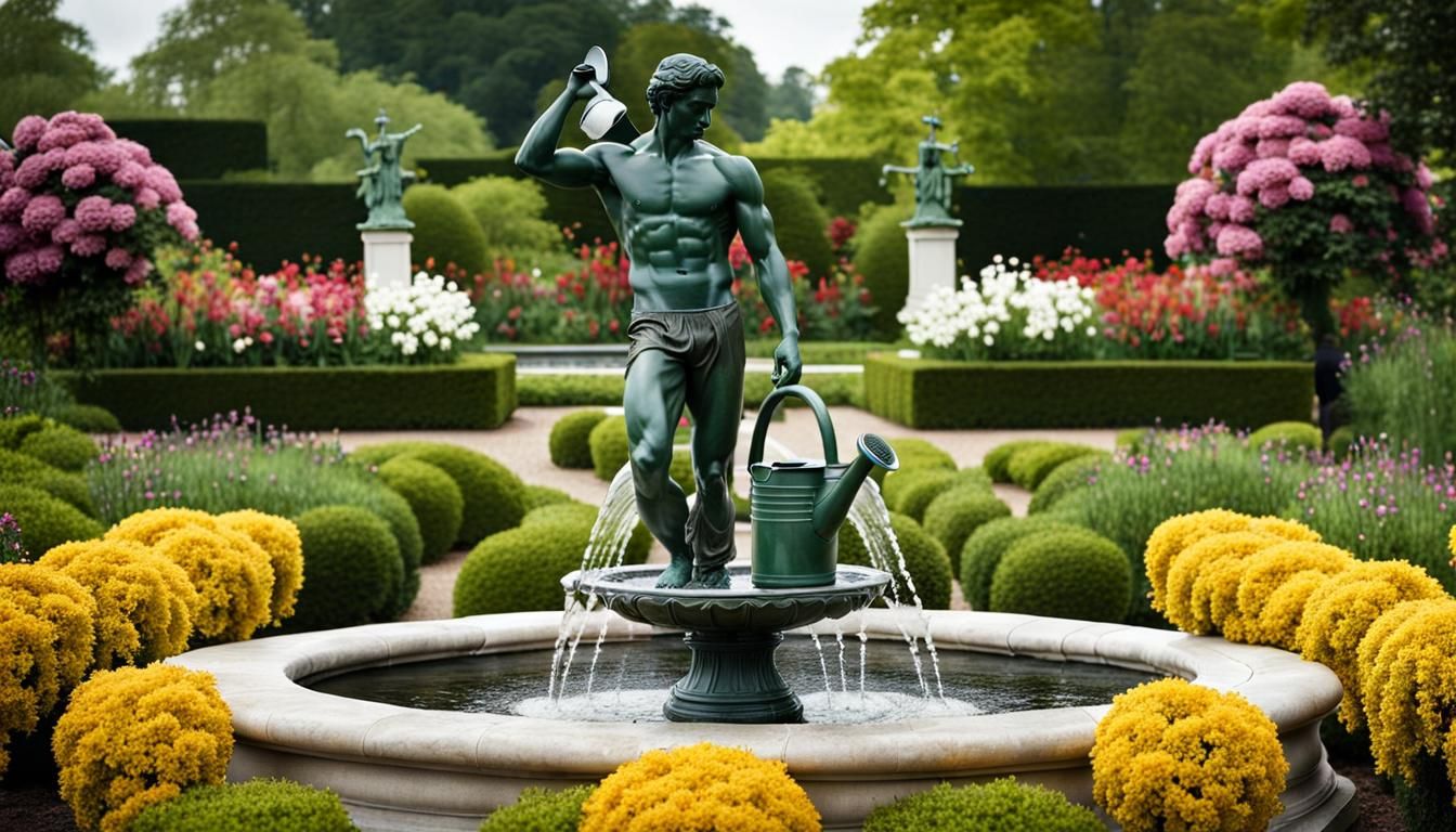 Marble Nude Man Statue in Spring Garden