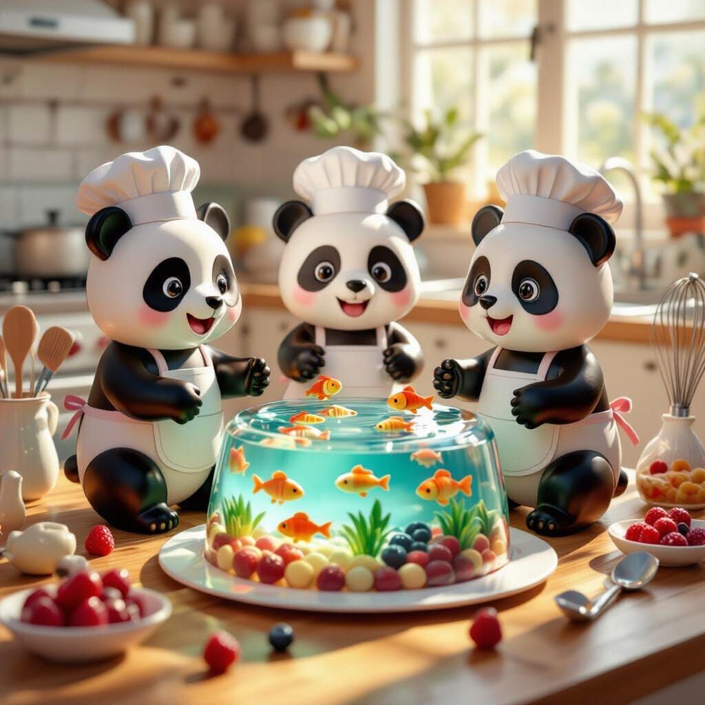 Panda Chefs Bake a Jelly Lake Cake