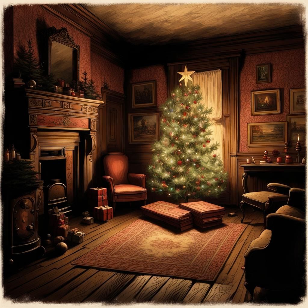 Vintage Christmas Living Room in Early 20th Century Style