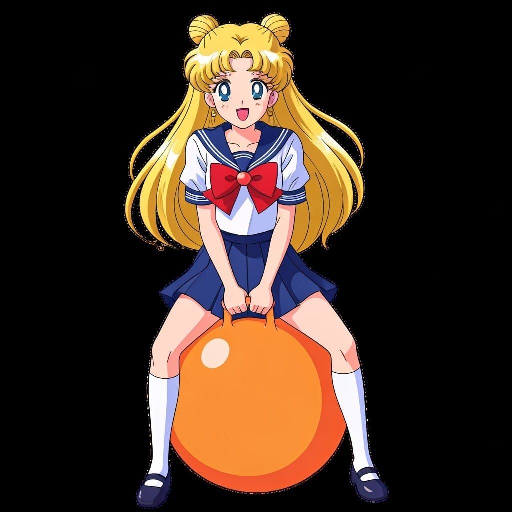 14 Year Old Sailor Moon in School Uniform, Laughing and Hopp...