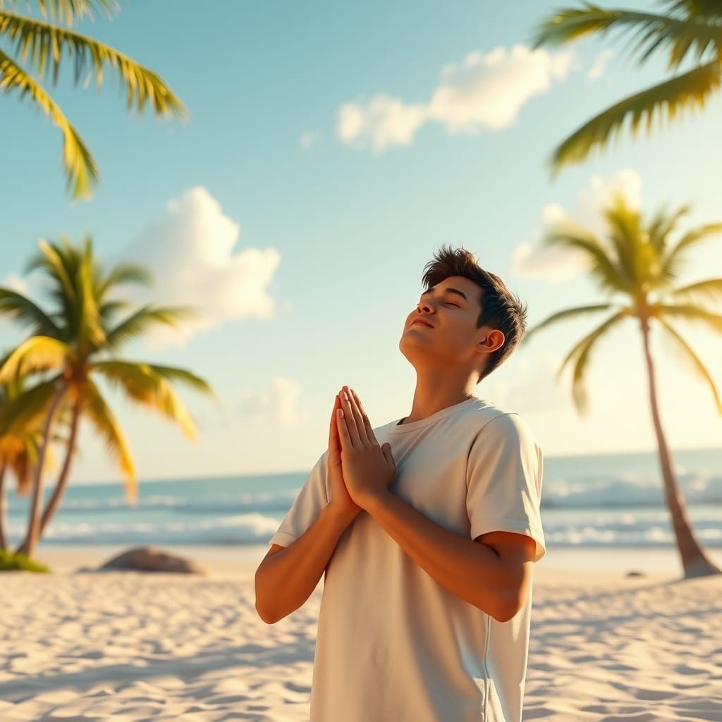 Serene Beach Prayer in Florida: 3D Render