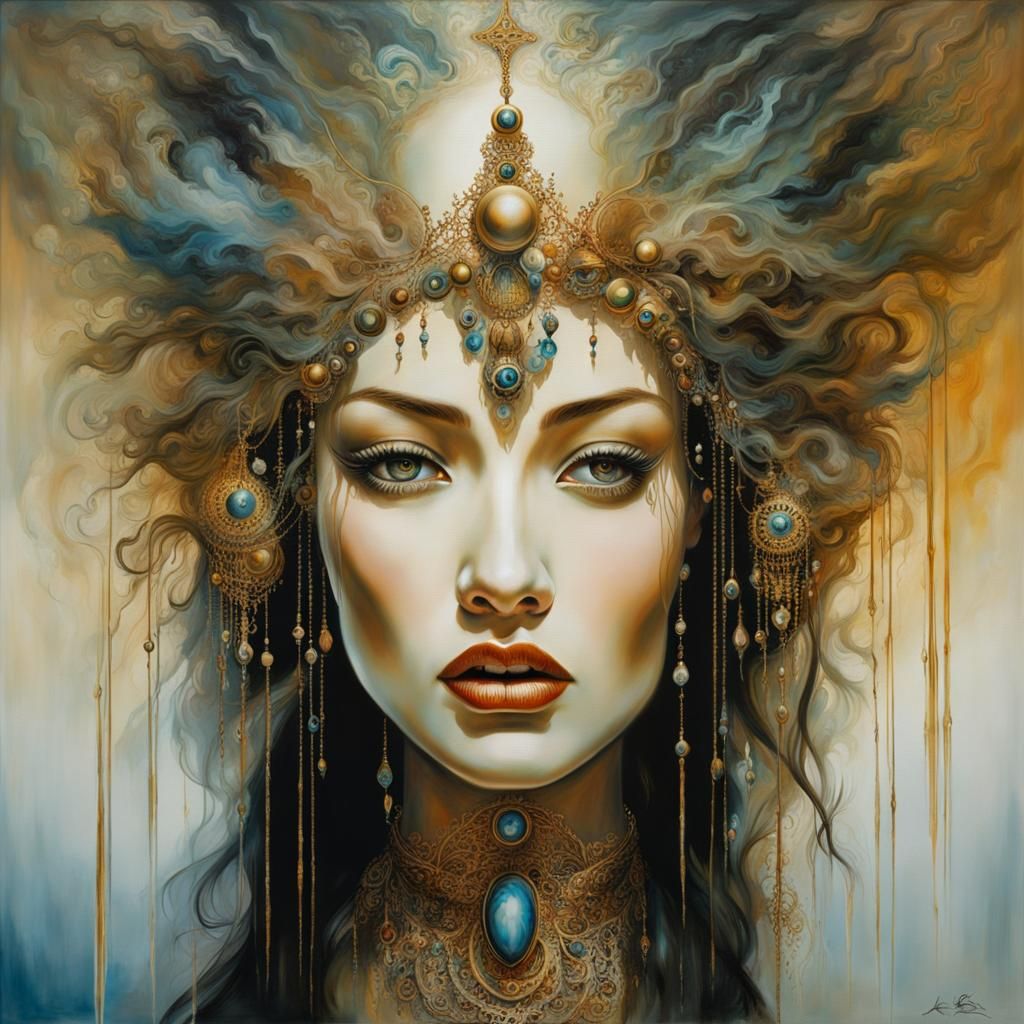 Surreal Woman's Face: Melting Oil Portrait