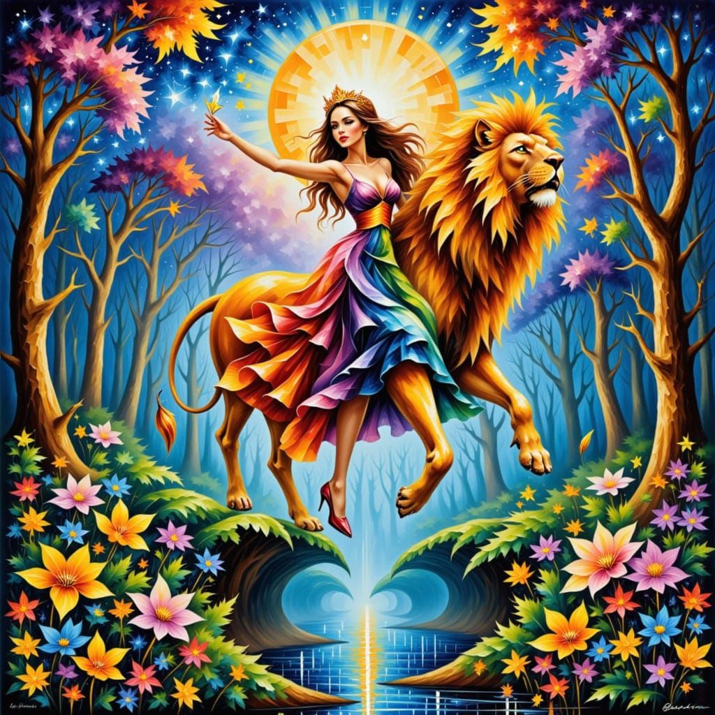 Princess Rides Winged Lion Through Psychedelic Dream Forest