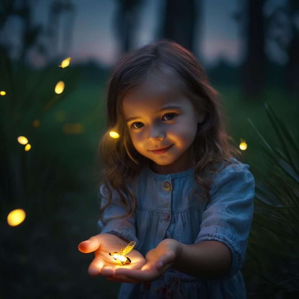 Girl and Firefly: A Moment of Wonder