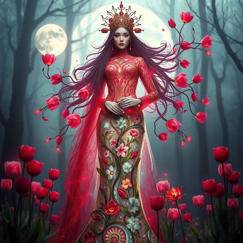 Ethereal Goddess in Bioluminescent Dreamscape