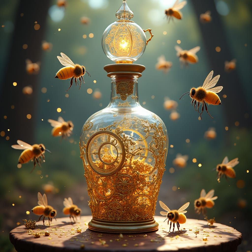 Ornate Bottle with Clockwork Bee Wings