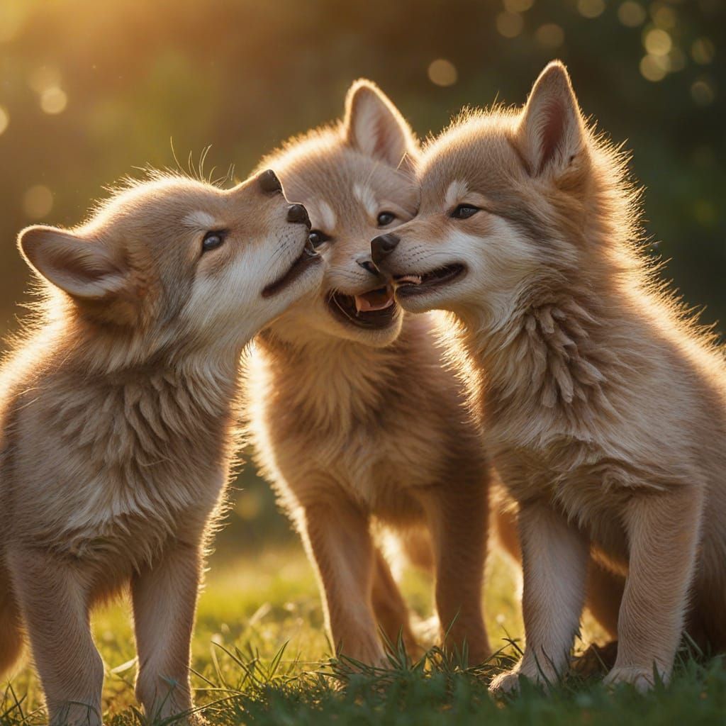 Playful Wolf Cubs in Whimsical Digital Art
