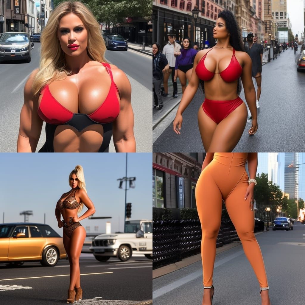 Statuesque Muscular Woman in Spandex on City Street
