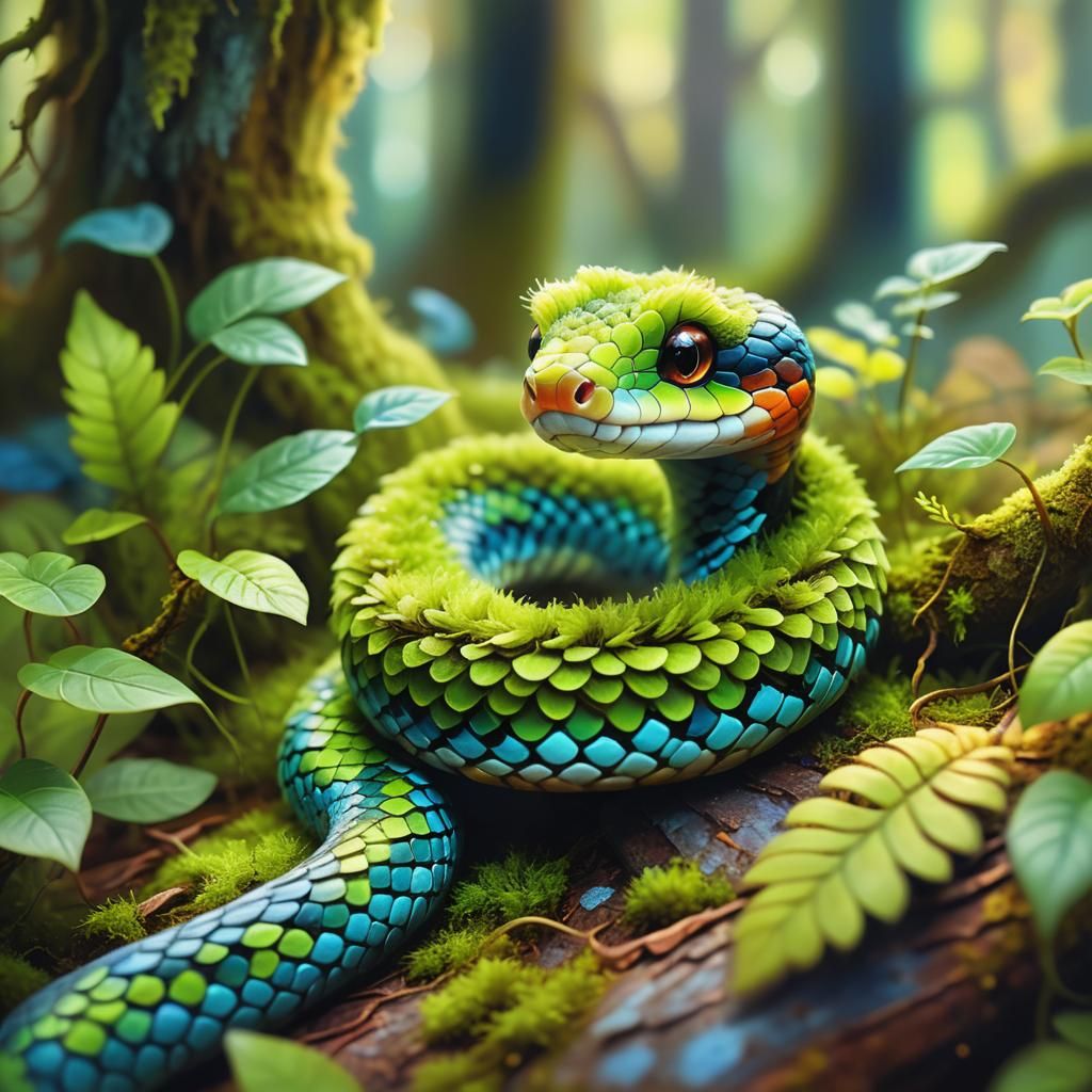 Fuzzy Green Moss Scaled Snake