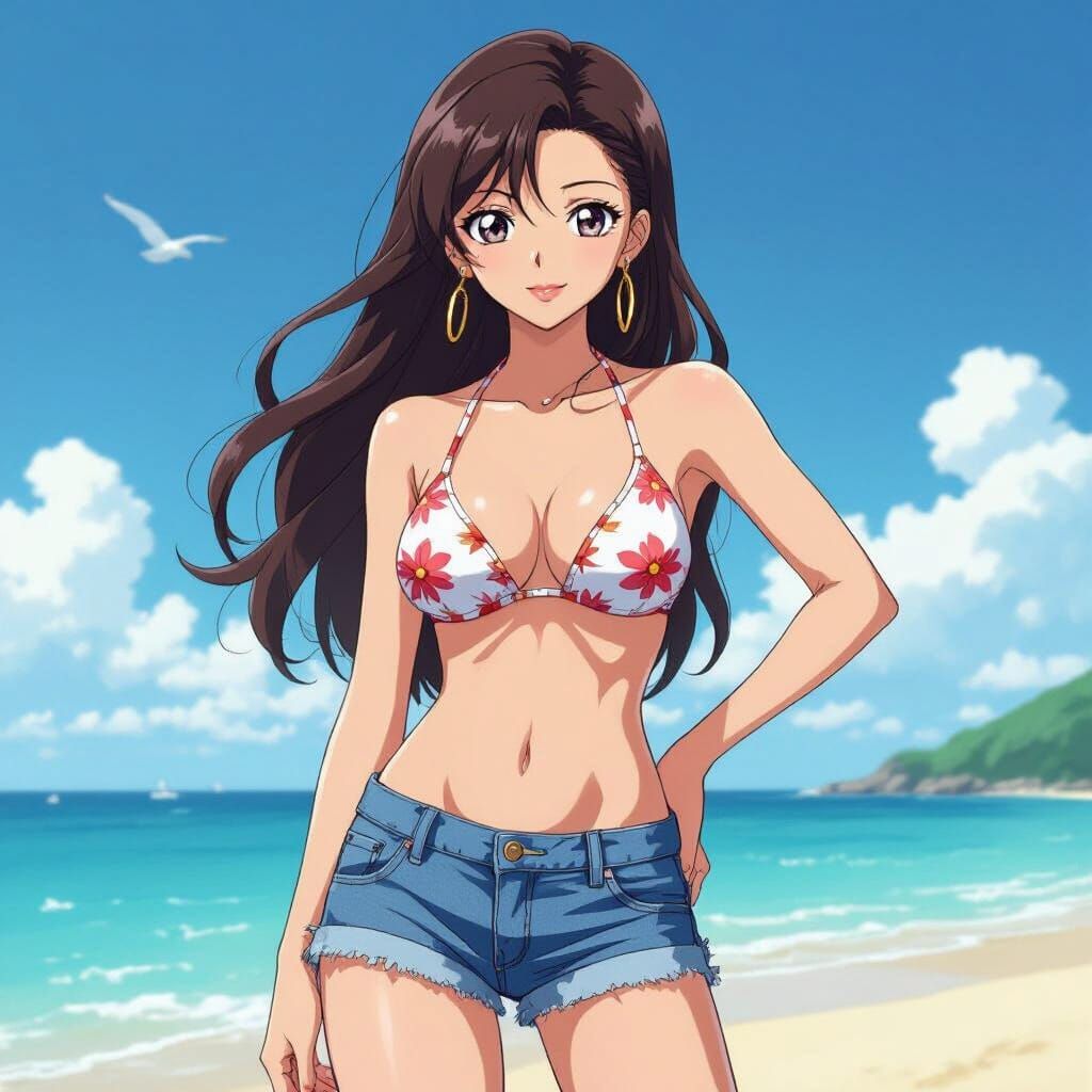 Anime Woman on Sunny Beach in Code Geass Style