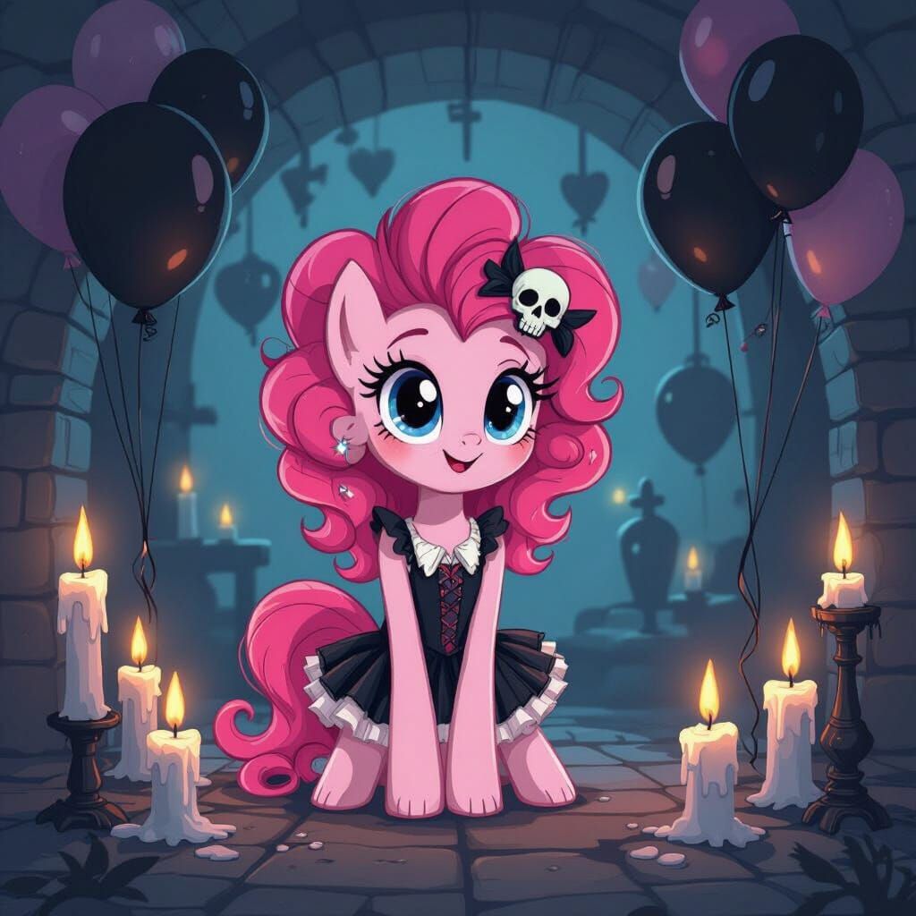 Gothic Pinkie Pie in Candlelit Basement, Dark Aesthetic