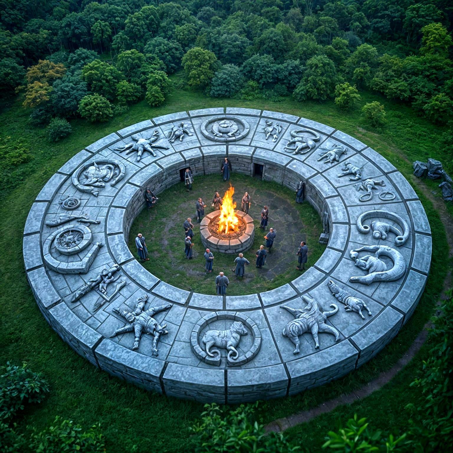 Aerial View of Druids at Zodiac Stone Ring