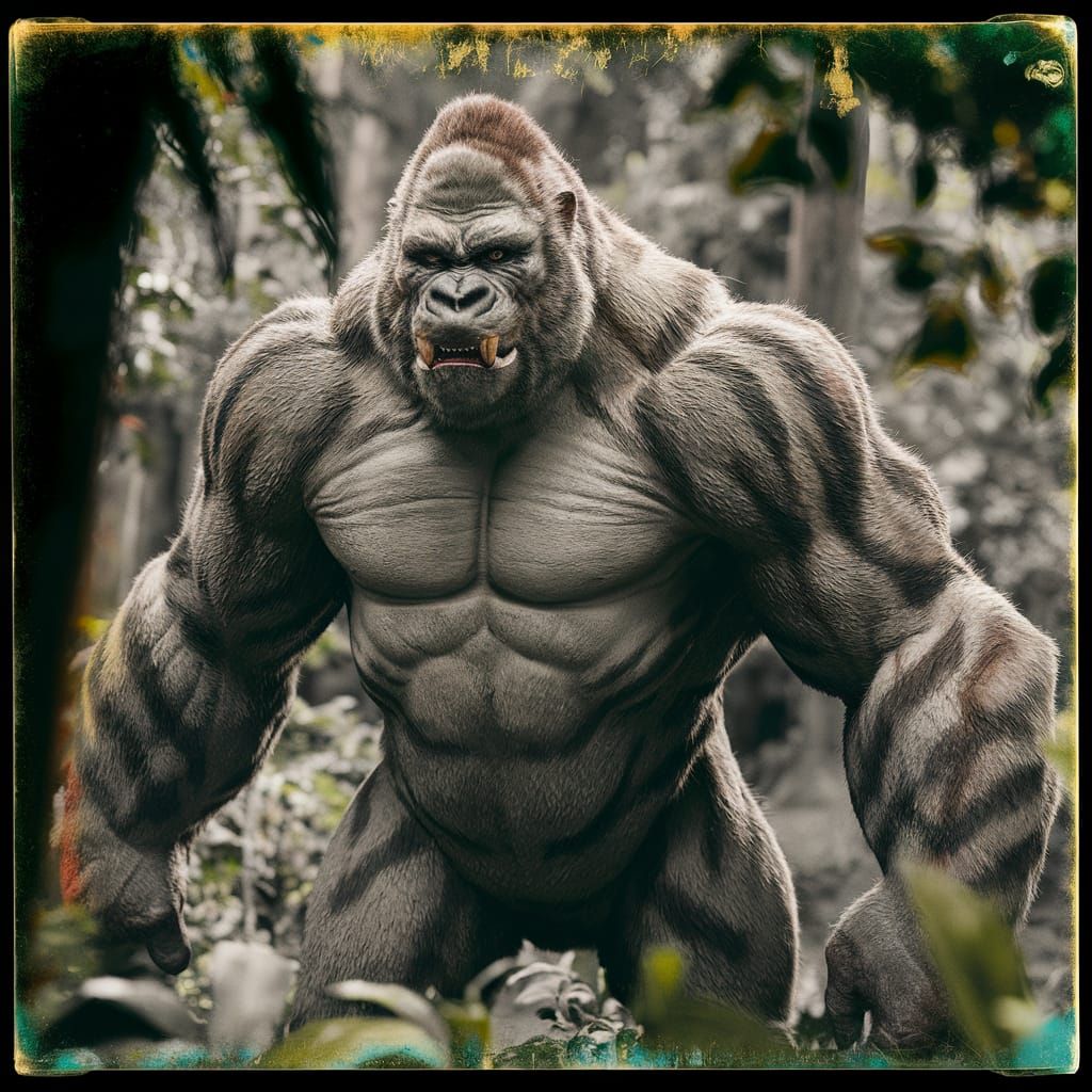 Gorilla-Tiger Hybrid in Jungle, Cinematic Film Still