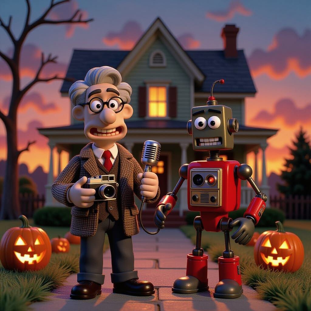 Claymation Paranormal Investigator and Robot at Haunted Hous...