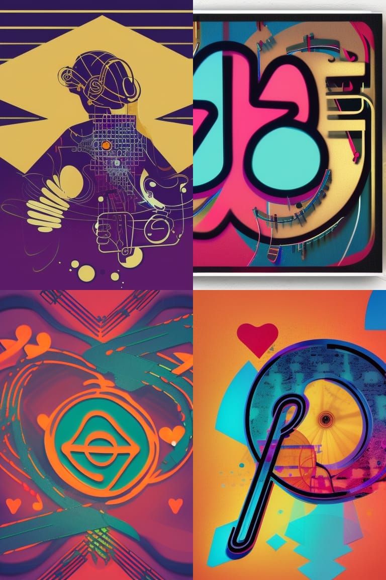 Steampunk Graffiti Art with Glowing Heart and Music Notes