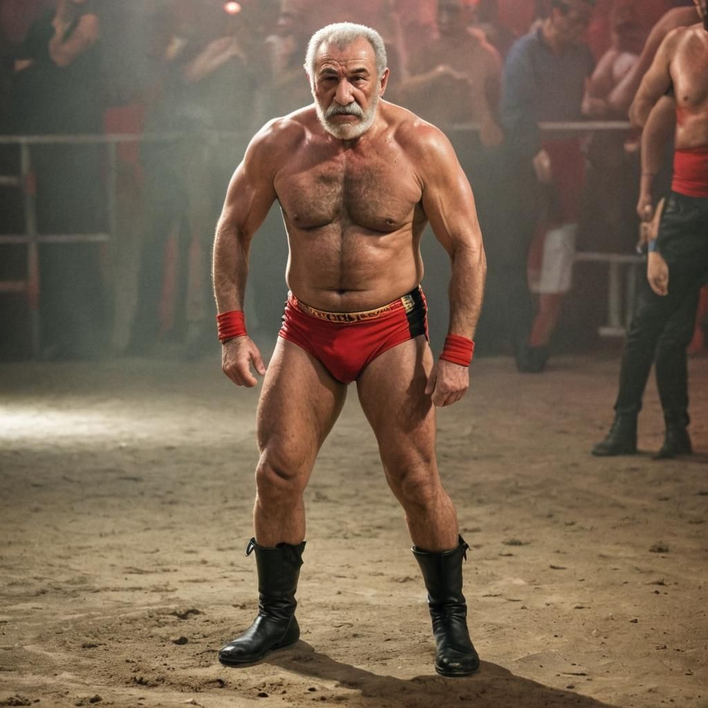 Powerful Turkish Wrestler Portrait in 1970s Style