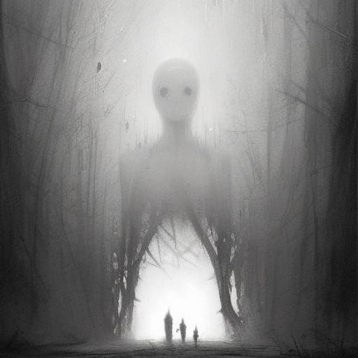 Faceless Humanoid Walks to Light in Byzantine Style